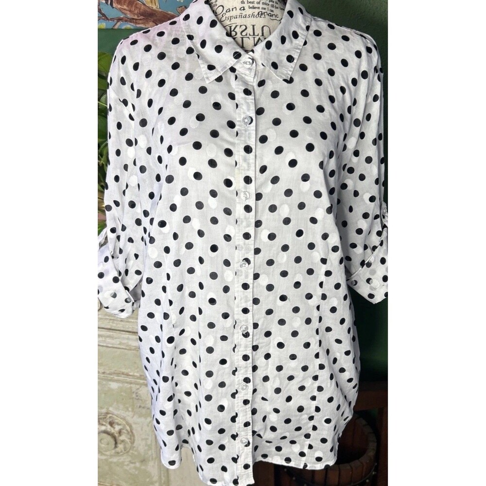 Vtg Karen Scott Polka dot 100% Cotton Bouse 2XL Basic Old Money